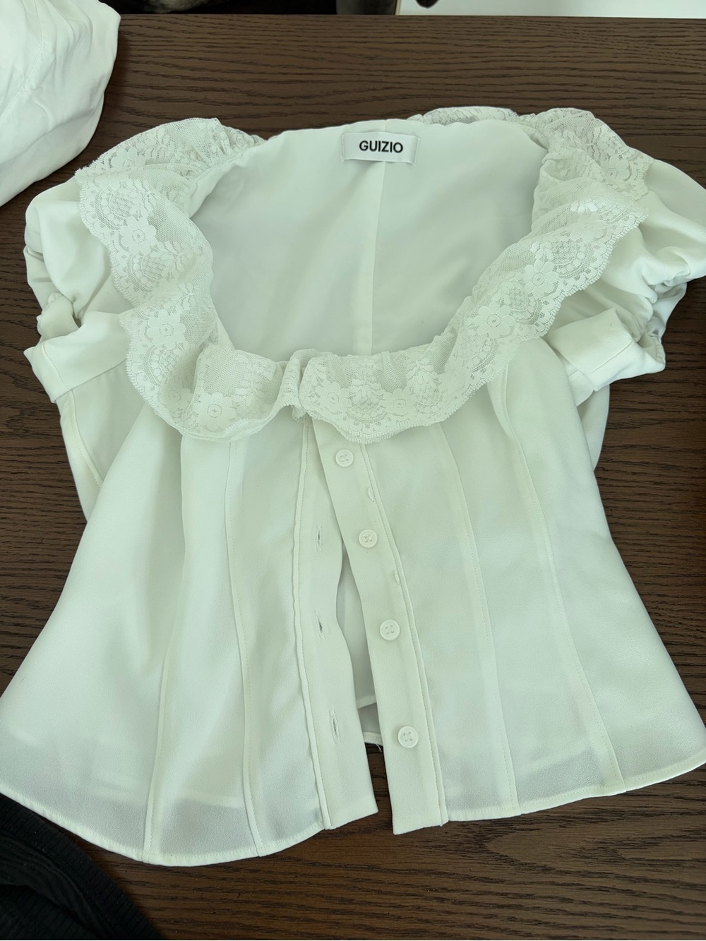 Danielle Guizio White Lace-Trim Button Front Blouse